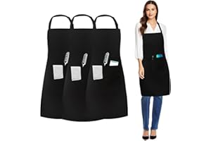 umboom 3 Pezzi Nero Impermeabile Grembiule, Regolabili Cucina Grembiule con 3 Tasche per Donna Uomo, Professionale Lavoro Grembiule per Cuoco Cameriere Barbecue Ristorante Bar Caffè