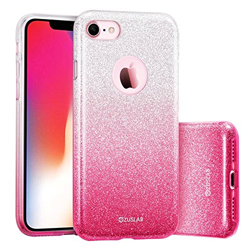 iPhone 8   iPhone 7 Funda  ZUSLAB Lujo Elegante Glitter y Brillante Brillo Carcasa de 3 capas h  brido  Ultra fino  Cubierta flexible suave del gel de TPU con estilo del dise  o para la muchacha de la mujer para Apple iPhone 8   iPhone 7  Rosy   Gradual Oro Rosa 