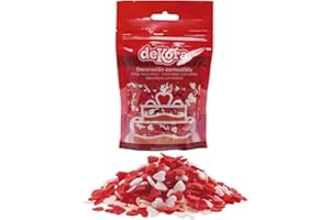 dekora – Confettis Cœur Rouges et Blancs en Sucre, 100 g – Décoration Saint-Valentin Chic pour Gâteau, Cupcake et Dessert