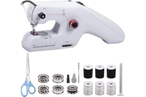 TRAHOO Machine à Coudre Électrique Portable, Équipé d'une Aiguille et D'un fil, Facile à Utiliser, Adaptée aux Débutants et Aux Enfants, Applicable aux Vêtements, Rideaux, Jouets en Peluche Blanc