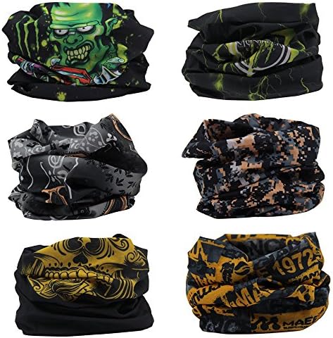 Outdoor Magic Headband Elastic Seamless Bandana Neck Scarf Balaclava UV Resistence Sport Headwear Headwrap Versatile 16-in-1 Sweatband Tube Mask for ATV/UTV Riding, Off Roader, Biker, Yoga (6pcs) … (Black series)