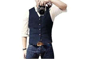 HSLS Chaleco ajustado de lana para hombre, cuello en V, para padrinos de boda