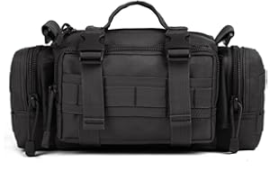 Huntvp Tactica Riñonera Hombre Bolso Cintura Bandolera Cinturón Estilo Militar Molle 3 Vías de Llevar Impermeable para Correr Senderismo Ciclismo Camping, Negro