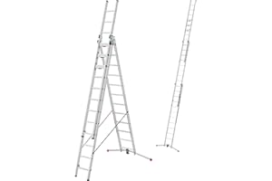 Hailo Master S120 Pro Mehrzweckleiter - 3-teilige, klappbare Aluminium-Leiter - als Schiebe-, Bock- und Anlegeleiter nutzbar - Höhe bis 7,85 m - Gewicht: 34 kg