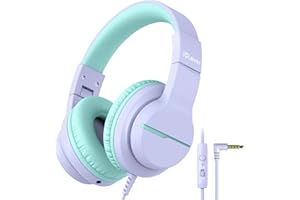 iClever Słuchawki dla dzieci, zestaw słuchawkowy HD stereo z mikrofonem, ogranicznik głośności 85/94 dB, funkcja udostępniania, składane słuchawki do szkoły, podróży, telefonu, Kindle, PC/MP3