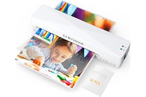 Crenova A4 Laminator, Thermal Laminator Machine for Hot and Cold Settings with 10 Laminating Pouches No Bubbles for School Home Use (White)
