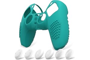 eXtremeRate PlayVital Funda de Silicona para ps5 Mando - Cubierta Protectora con 6 Tapas de Joysticks, Impermeable, Resistente y Antideslizante, Funda de Goma Suave, 3D Tachonado (Aqua Verde)