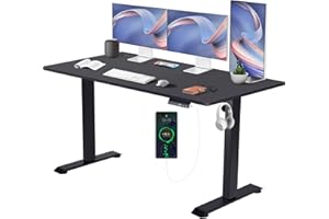 Flamaker Standing Desk with Drawers, 140 x 70 cm Electric Desk with USB Charging Sit Stand Desk Height Adjustable Desk with Cable Management Tray, Black with Wheels