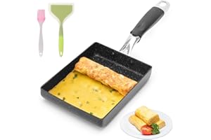 Tutamaz Tamagoyaki Poêle à omelette, rectangulaire, japonaise, anti-adhésive, petite, avec spatule en silicone, pinceau pour cuisinière à induction, cuisinière à gaz, 18 x 13 cm