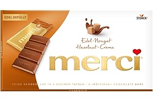 ‎MERCI merci Tafelschokolade Edel-Nougat – 1 x 112g – Feinste Täfelchen aus Edel-Vollmilchschokolade mit Edel-Nougatfüllung (43 Prozent)