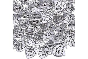100 x MADE WITH LOVE Tibetan Silver Heart Charm Pendants - Antique Silver Jewellery Making Beading Crafting Findings Chloe and Tom