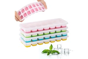 UKOFEW 4 Pack Bacs à Glaçons avec Couvercle, Bacs à Glaçons Carrés Faciles à Retirer, Bacs à Glaçons avec Couvercle, Empilable, Reutilisable, pour Whisky, Boissons