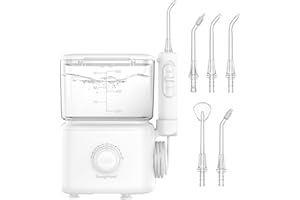 Sawgmore Jet Dentaire Hydropulseur, Hydropulseur Dentaire avec 5 Buses Multifonction, 10 Réglages de Pression D'eau, Capacité de 600ML Irrigateur Dentaire Pour Les Soins Familiaux (Blanc)