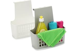 COM-FOUR® 2x solidne plastikowe pudelko do przechowywania, organizer do kuchni, lazienki i garderoby, solidna & lekka wiszaca pólka na drzwi (Hängekorb 2 Stück grau/weiß)