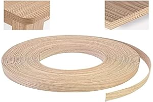 "N/A" 19mm Wood Veneer Strip 20m Oak Veneer Edging Tape Pre-glued Veneer Roll Preglued Hot Melt Adhesive Iron On Edge Banding for Desk Wardrobe Cabinet Door Frame Furniture Restoration(Wood Color)