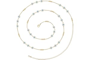 KissYan Bikini Body Chains for Women, 14K Gold Adjustable Sexy Waist Chain Summer Beach Colorful Cuban Link Pearl Evil Eyes Belly Chain Handmade Trendy Chic Jewelry Gift