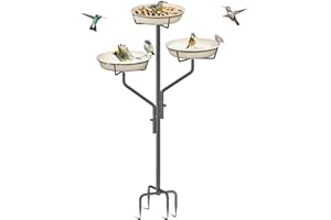 Giyiprpi Garden Birdbaths Bird Bath with 3 Bowl, Free Standing Garden Bird Bathing Water Bowl Weatherproof Outdoor Bird Drinking Station for Lawn (White)