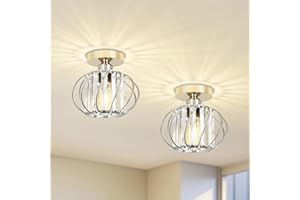 FRIDEKO HOME Modern Ceiling Light- Easric 2 Pack Ceiling Lighting Ceiling Lights Living Room LED Crystal Chandeliers for Kitchen Hallway Dining Rooms Bathroom - Chrome