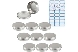 ZEOABSY 10 Pièces 100ml Pots en Aluminium Vide Rond Argent Petit Cosmétiques Pot Conteneurs for Fait Main Bougies Crème Baume Voyage, 5X Spatule, 1x Étiquettes