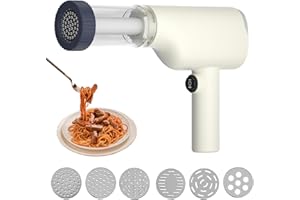 KAMANAN 40W Cordless Noodle Machine,Handheld Electric Pasta Maker,Electric Pasta Maker,Portable Automatic Pasta Maker Machine,Spaghetti Maker Machine with 6 Pasta Discs and Measuring Cup(White)