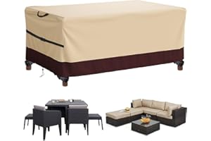 AIPWERER Funda Para Muebles de JardíN, Fundas Protectora Para Conjuntos de Muebles, Anti Viento Anti Uv Para Mesas Sillas Sofás Exterior, Funda Mesa Jardin Cuadrada (Beige y Marrón, 200*200*90cm 600D)