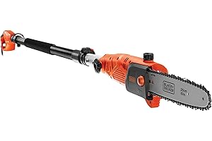 BLACK+DECKER Motosierra telescópica (pértiga), 800 W, 25 cm de longitud de espada, 2,7 m de longitud, 11 m/s, velocidad de cadena de 11 m/s, cabezal giratorio, PS7525-QS
