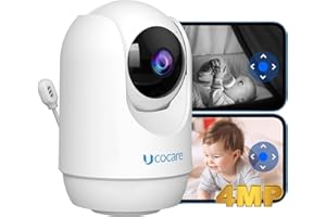 UCOCARE 4MP Baby Camera Monitor, Indoor Security Video Baby Monitor with Camera Mount, Auto Tracking, PTZ, Temp &Humidity, Motion & Crying Detection, Lullabies, Night Vision (White)