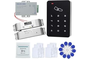 FTSTech RFID Full Door Access Control Home Security Kit with 125KHz Standalone Keypad+ Electric Lock + Power Supply +Exit Button+10pcs Keyfobs+10pcs White Cards (Electric Drop Bolt Lock Kit)