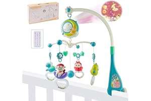 AolKee kołyska dla niemowląt, obracane o 360°, mobilne łóżeczko dziecięce ze światłami, wiszące obrotowe grzechotki, pilot zdalnego sterowania, funkcja pomiaru czasu, mobilna zabawka dla noworodka w