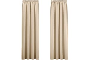 PONY DANCE Rideau Occultant Beige - Rideau Salon Thermiques Phonique Anti Bruit Galon Fronceur sans Percage Décoration pour Salon Chambre Maison, L 167 x H 228 cm, Jaune Beige, 2 PCs