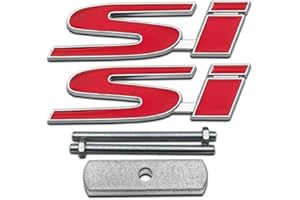 ANSO 2pcs 3D Chrome Red Metal Si Logo Front Grille Emblem + Car Lid Sport Badge for Civic