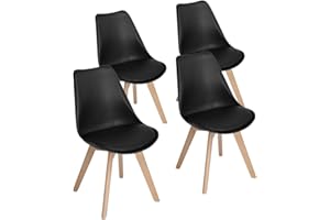 EGGREE - Lot de 4 chaises pour salle à manger/bureau, avec pieds en hêtre massif, sans accoudoirs, rembourrées, au design pour un confort maximum, noir