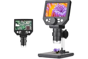 Hlieeosfcn Microscope Numérique, Microscope USB Portable 4,3 Pouces 1X-1000X Grossissement avec 8 Lumières LED et Batterie Rechargeable pour Le Soudage, Les Textiles, Les Laboratoires Scolaires