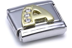 Nomination Composable Classic A Letter Stainless Steel, K Gold and Cubic Zirconium