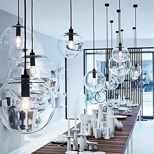 wings of wind® Moderne Glaskugel E27 Leuchter hängendes Licht Transparent Droplight Hängelampe (Φ30) - 4