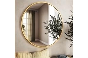 Warmiehomy Round Bathroom Mirror Wall Mounted Makeup Mirror with Frame for Bathroom Dressing Living Room Bedroom (Φ60cm, Gold)