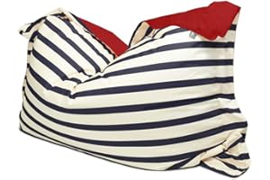 rucomfy Beanbags Indoor Outdoor Nautical Stripe Giant Squashy Squarbie Bean Bag. Use as Cushion, Chair or Lounger. Water Resistant 170 x 130cm (Navy)