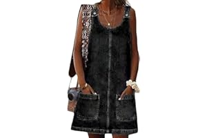 Sawmew Latzhose Rock Damen Kurzes Kleid Denim Latzhose Ärmelloses Jeanskleid Overall Plus Size Jumpsuit mit Hosenträgern und Taschen
