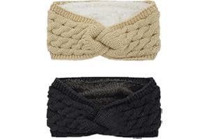 DRESHOW Femmes Chaud Tricoté Bandeau Hiver Oreille Plus Chaud Crochet Tête Enveloppe épais Polaire Doublure Cheveux Bandes pour Femme