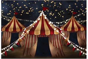 Renaiss 4.5x3m Rot Weiß Zirkus Hintergrund Nachthimmel Karneval Zirkuszelt Fotografie Hintergrund Babyparty Kindergeburtstag Party Dekoration Zubehör Vinyl Fotostudio Requisiten