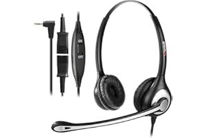 Wantek Casque 2,5 mm Filaire Binaural avec Micro Anti-Bruit et Quick Disconnect, Oreillette de Centre d'appel pour Gigaset Panasonic Cisco Linksys Spa Téléphone Fixe sans Fil Dect de Bureau(602QJ25)