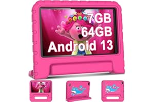 ‎AOCWEI AOCWEI Kinder Tablet Android 13 7-Zoll für Kinder, 7GB RAM 64GB ROM/TF 512GB, Elterliche Kontrolle, Kinder Bildung + Spiele, Dual Kamera| WiFi6| Bluetooth5.0| Tablet mit Hüllen (Rose)