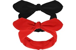 Hicarer 2 Pcs Valentine's Day Bandana Headband for Women Retro Cotton Wide Headwrap with Bows Vintage Valentine Day Decor Adjustable Rabbit Ear Bow Hairband for Women and Girls(Red and Black)