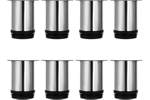 GOYADA Lot de 8 Pieds de Meubles Réglables 80 MM de Hauteur Les Pieds d'Armoire, Pieds de Meubles Ronds Acier Inoxydable Brossé Canapé Jambe Table Pieds, Hauteur Réglable 0-10 MM