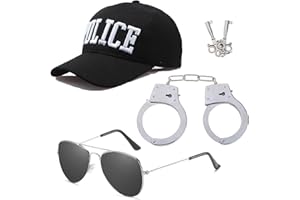Tbczvx 3 Pcs Police Accessories, Police Handcuffs Police Hat Sunglasses Police Fancy Set, Police Costume for Cosplay Halloween Dress Up Theme Party Role Play Accessories