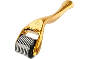 Dr.roller Dermaroller 0,5 mm, Dermaroller Capelli Viso Uomo e Donna, Microneedle Viso Capelli, Derma Roller Beard Roller 540 Ago di Titanio (Oro)