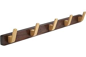 SARIHOSY 5-Hook Wall-Mounted Coat Hooks with Gold Zinc Alloy Coat Hook Walnut Wooden Base for Bathroom Kithchen Coat Hanger Curved Hook-5 Hooks Towel Holder, Easter Gift Door Coat Hooks