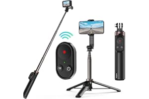 TELESIN Selfie Stick avec télécommande pour GoPro Hero 11 10 9 8 Max,Perche à Selfie en Aluminium avec trépied pour téléphone Télécommande sans Fil Bluetooth pour iPhone Android Action Cameras