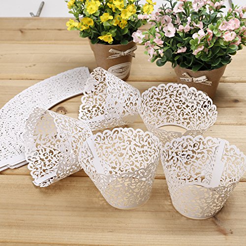 LEADSTAR 50 Stück Cupcake Wrappers Kuchen Muffin Pappbecher Förmchen Lasergeschnitten Baken Cup für Hochzeit Geburtstag Party - 2