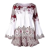 iHENGH Vorweihnachtliche Karnevalsaktion Damen Frühling Sommer Top Bluse Bequem Lässig Mode Frauen Mode Frauen Plus Size Printed Flare Sleeve Tops Blusen Keyhole T-Shirts